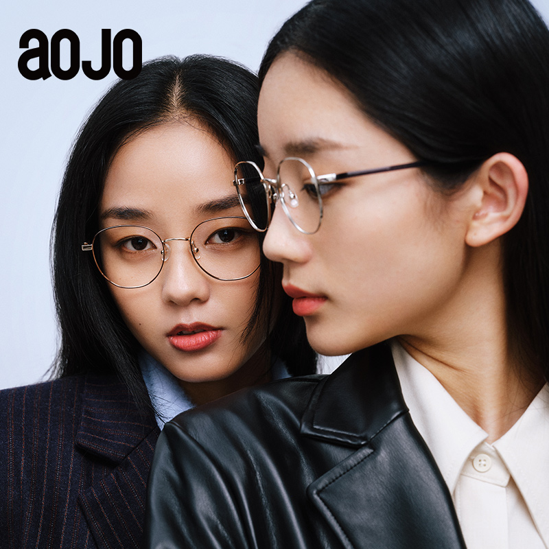 aojo 23年新品金属镜架女框眼镜可配高度近视眼镜框男 AJ502FJ802-图2