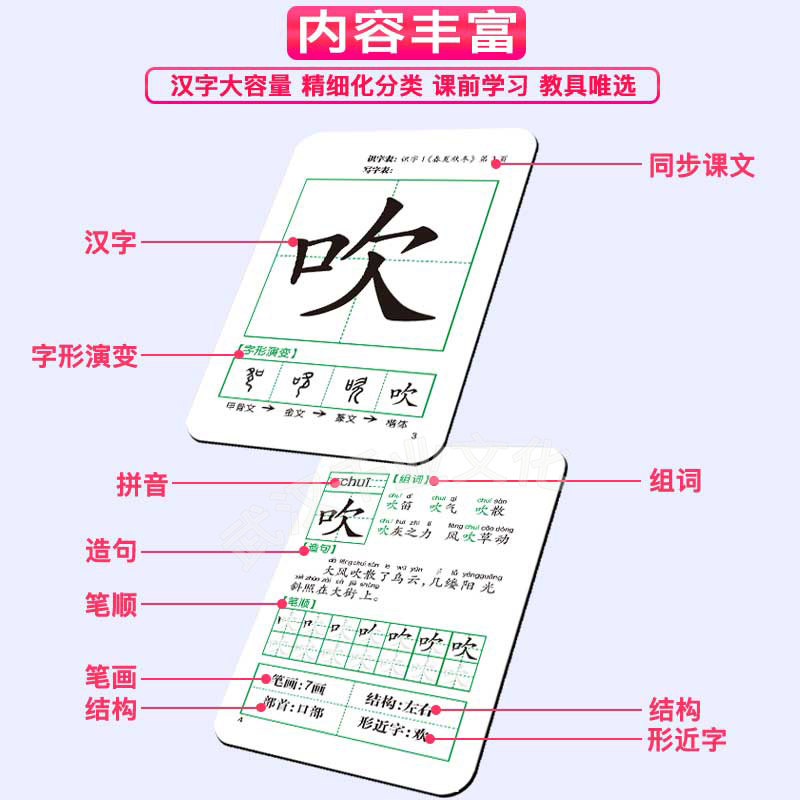 跟我学识字 一年级下册人教版 同步小学生语文识字写字表课本卡片大卡带笔顺造句注音词语1年级拼音认字识字卡片书