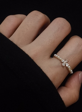 珍珠戒指女轻奢小众设计指环尾戒