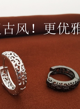 纯银耳钉女养耳洞耳环复古风耳圈