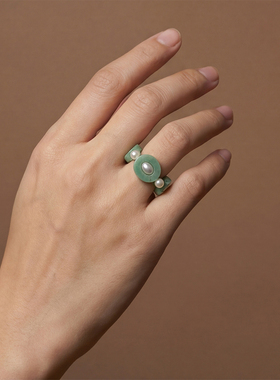 原创小众东陵玉珍珠戒指