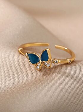 Butterfly Bamboo Rings For Women Gold Color Opening Stainles
