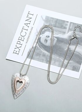 Vintage Doublelayer Peach Heart Pendant Necklace for Women B