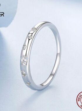 Star Ring Pave Setting Zircon Band Plated White Gold for Wom