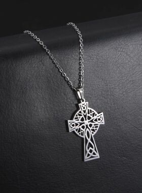 Irish Celtics Knot Cross Pendant Necklace for Women Stainles