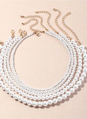 Vintage Style Simple 6MM Pearl Chain Choker Necklace For Wom