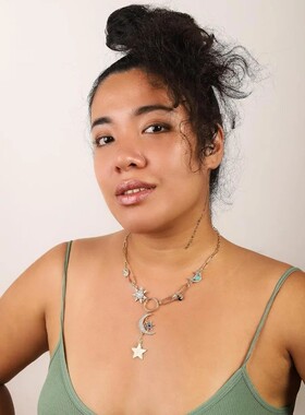 Boho Gold-Tone Moon and Star Necklace Star Jewelry Gold-tone