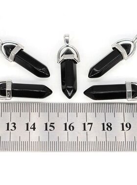 Crystal Hexagonal Column Pendant Natural Stone Black Obsidia