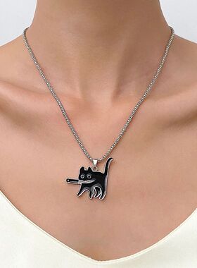 Hip Hop Fashion Knife Cat Necklace for Women Men Kpop Funny