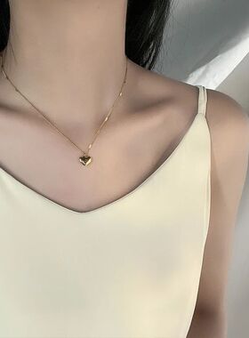 New Titanium Steel Gold Plated Love Heart Pendant Necklace F