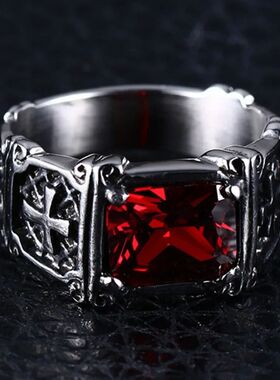 Creative Trend Delicate Compact Red Gemstone Cross Pattern R