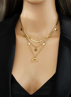 316L Stainless Steel Moon Stars Pendant Necklace For Women N