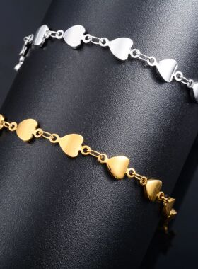 Dainty Heart Link Chain Bracelet for Women Stainless Steel H