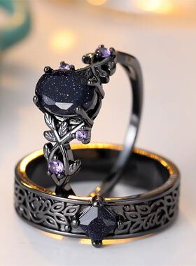 Purple Zircon Royal Blue Crystal Oval Stone Ring Sets For Wo