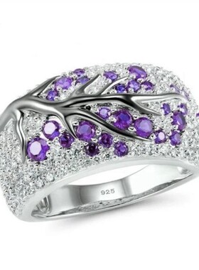 Elegant Adjustable Plum Branch Ring Red Crystal Women's Wedd