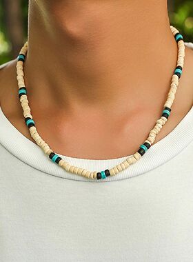 Vintage Black Wood Beads Coconut Shell Choker Necklace for M