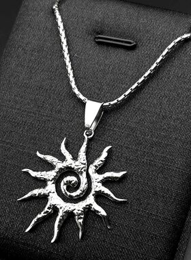 Spiral Sun Pendant Necklace For Women Men Stainless Steel Si