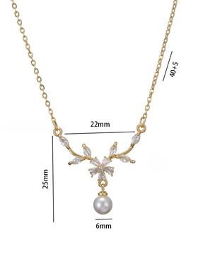 Stainless Steel Charm Gold Color Crystal Branch Flower Pearl