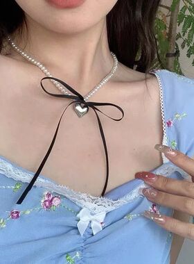 Korean Romantic Imitation Pearl Beaded Choker Heart-Shaped P
