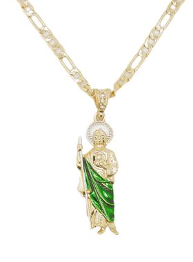 Saint Jude Necklace 14K Gold Plated San Judas Pendant Figaro
