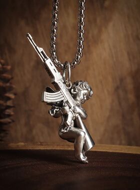 Vintage Unique Peace and War Angel Ak-47 Pendant Necklace fo