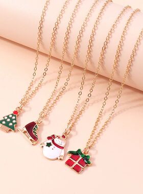 3pcs4pcs Christmas Necklaces Enamel Xmas Tree Bell Santa Sno