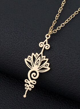 Stainless Steel Lotus Flower Necklace Yoga Buddhism Necklace