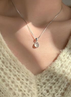 Korean Fashion Blue Round Crystal Pendant Necklace Women Ele