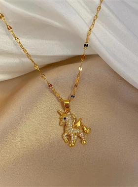 Fashion cute angel pony pendant unicorn necklace ladies ligh