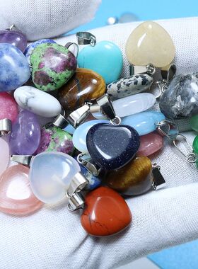 25pcs Healing Natural Stone Heart Charms Pendants 16mm Mix F
