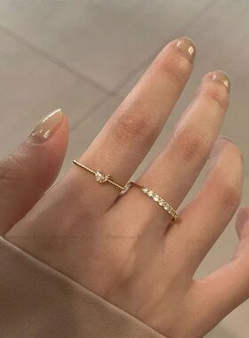 2pcs/set Gold Color Heart Zircon Rings Set for Women Girls A