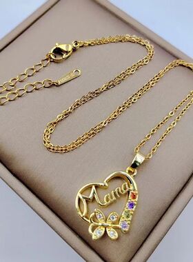 Multi-color Crystal Heart Mama Letter Pendant Necklace For W