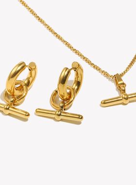 Stainless Steel 18K Gold Plated Minimalist Design T Bar Pend