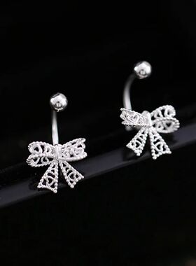 Real Lace Heart Hollow Bow Screw Buckle Puncture Stud Earrin