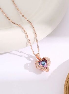 Shiny Heart of The Ocean Crystal Pendant Necklace for Women