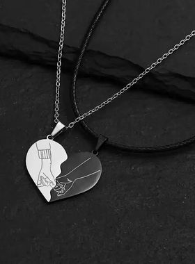 Fashion Stainless Steel Heart Puzzle Lock Key Pendant Couple