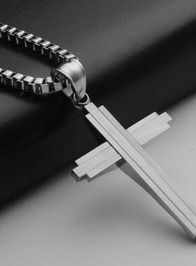 Hiphop Rock Cross Necklace Men Stainless Steel Box Twisty Ch