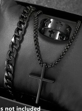 Men's 3pcs Fashion Alloy Jewelry Set - Cross Pendant Necklac