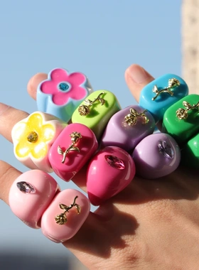 New Sweet Multicolor Resin Oil Drip Ring for Women Geometric