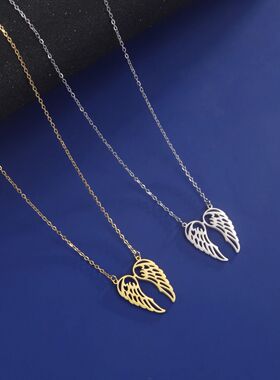 Hollow Angel Wings Pendant Necklace Women Stainless Steel Ne