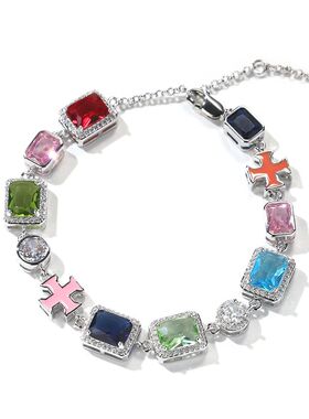 Candy Gemstone Necklace Iced Out Multicolor Pink Green Blue