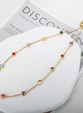 Colorful Cubic Zirconia Stainless Steel Chain Necklace for W
