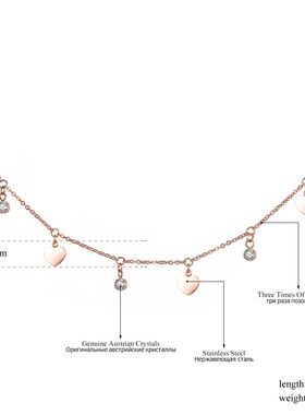 Stainless Steel Choker Necklace Heart Zircon Charms Rose Gol