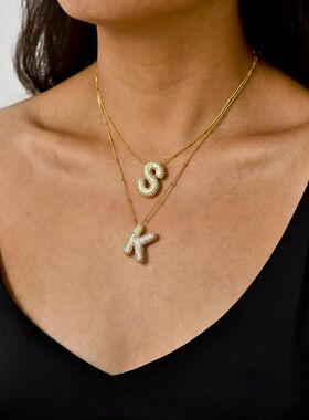 Gold Plated Balloon 26 Letter Necklaces Copper Zircon Bubble
