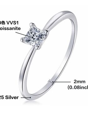 Real 0.3ct D Color Princess Moissanite Wedding Rings For Wom