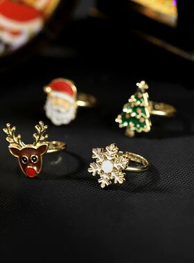 Christmas Element Series Ring Xmas Tree Elk Santa Claus Snow