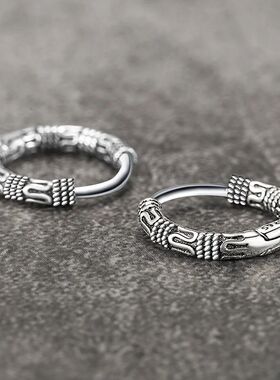 Vintage Hoop Earrings Pattern Earring For Women Silver Jewel