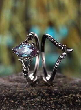 Gun Black Cubic Zirconia Ring Vintage Gothic Wedding Engagem