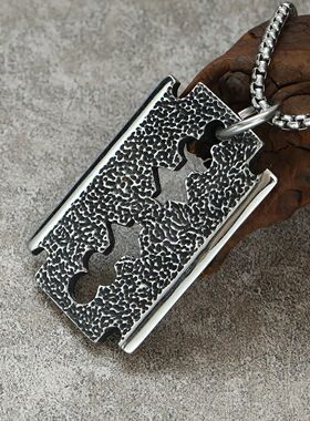 Retro Punk Razor Blade Pendant,Men Stainless Steel Necklace,