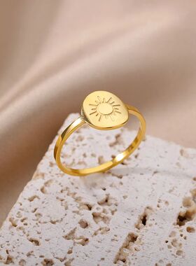 Stainless Steel Sun Rings For Women Men Vintage Gold Color W